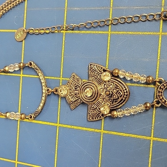 Vintage Antique Gold Tone Rhinestone Beads Tassel 30" + 3" Extension Necklace - Picture 3 of 8